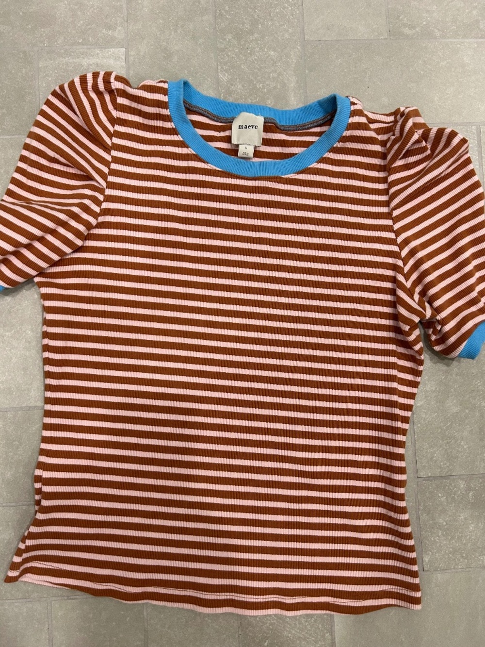 Maeve Anthropologie women L puff sleeve striped boho top shirt EUC fall colors
